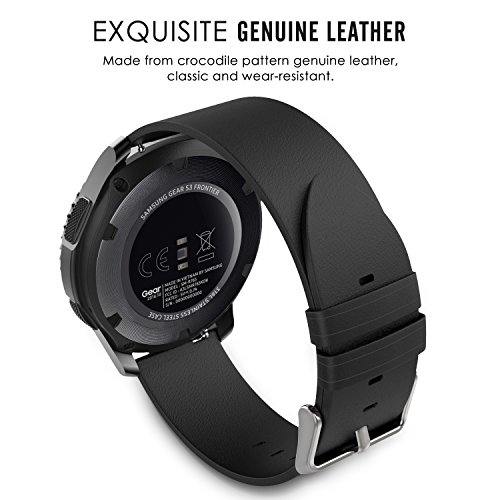 MoKo Samsung Gear S3 Frontier / Classic / Moto 360 2nd Gen 46mm Armband – Premium Soft Echt Leder Uhrenarmband Lederarmband Uhr Band Ersatzband für Samsung Gear S3 Classic Samrtwatch, Schwarz - 3