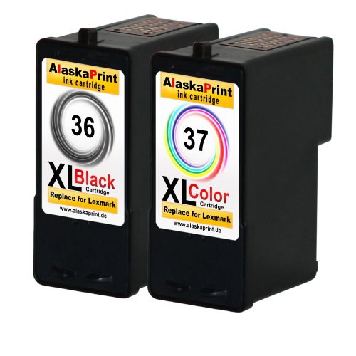 Premium 2er Set Kompatible Druckerpatronen Als Ersatz für Lexmark 36 XL + 37 XL für Lexmark Z2410 X3650 X3690 X4630 X4650 X5650 X3630 X5690 X6650 X6675 Z2420 X6690 Z2400 Tintenpatronen (Schwarz , Farbig) 36+37- Lex