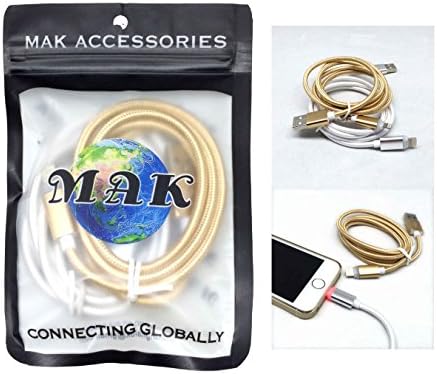 MAK POWER 2 Pack 1 Meter Gold And Silver 2 in 1 Data And Sync USB Data Charging Braided Cable / Lead Adaptor With Flashing Light (light is green when connected to charger and turns red when charging device) For iPhone 5 / iPhone 5S / iPhone 6 / iPhone 6S / iPhone 6 Plus / iPad Mini 3 / iPad Mini 4 / iPad 4 / iPod Touch 5G Extra Strength and Durability with Strong