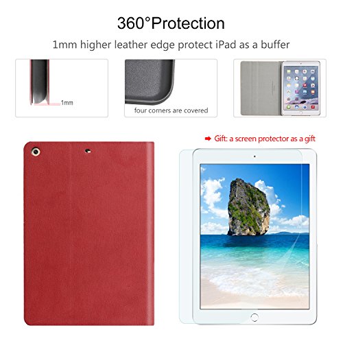 AUAUA iPad Mini Hülle, iPad Mini 1/2/3 Hülle Leder Tasche Schutzhülle mit Auto aufwachen / Schlaf Funktion + Clear Schutzfolie (Gift) für Apple iPad Mini 3/2/1 Hülle Zoll Apple Tablet - 4