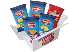 AMICA Chips | MISTO PARTY BOX, Box di Snack Salati Misti, Patatine Classiche, Grigliate, Paprika, Ketchup, Tortilla, Bibip Formaggio, Cornetti Formaggio, 50 Sacchetti Misti