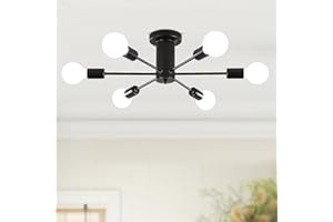 Lámpara De Techo Vintage Industrial Modernas De 6 Luces,MRHYSWD Lampara Techo Negra Para Salon Dormitorio Habitacion Comedor Cocina Pasillo, Lampara Araña Techo Sputnik Lampara Colgante,Sin Bombillas