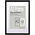 A2Z Home Solutions Photo Frame Black A2 Frame With A3 Mount Picture Poster Print With Clear HD Perspex Moulding Mounting Hooks MDF Backboard, A2 - 42 x 59.4 cm