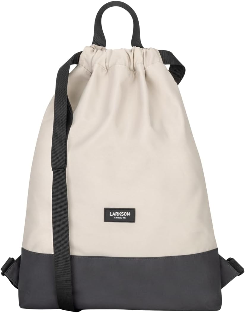 LARKSON Bolso de Deporte para Hombre y Mujer Beis Gris - No 7 - Bolsa para niños con Cordón - Mochila pequeña de tela para el Gimnasio - Material reciclado