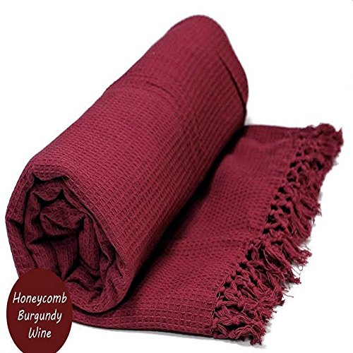 100% Cotton Honeycomb Waffle Sofa/Bed Throw, With Tasselled Edging by Viceroy Bedding (70" x 100", B