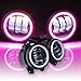 Produktbild Omotor Pair 60W 4 Inch Round Cree Led Fog Light Pink Halo Ring & White Lamp DRL Bulb Angle Eyes for Jeep Wrangler JK LJ TJ Headlight Trackor Boat Auto Driving Offroad Lamp Accessories