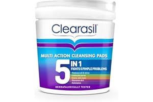 Clearasil 5-in-1 Ultra Cleansing Salicylic Acid Pads, Face Exfoliating for Acne Prone Skin, Unblock Pores, Reduces Blackheads, Pimples & Excess Oil, Everyday Spot Prevention, Pack of 65