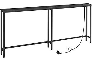 HOOBRO Schmaler Konsolentisch mit Steckdosenleiste, Konsolentisch mit Ladestation, schmaler Sofatisch, Konsole hinter dem Sofa, für Eingangsbereich, Flur, Schwarz EBB185CXG01
