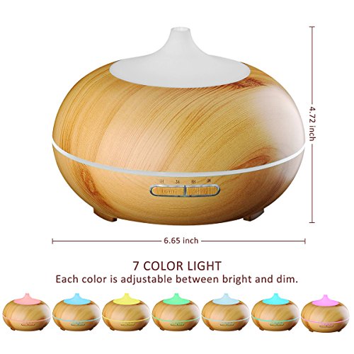 Aroma Diffuser, EIVOTOR 300ML Luftbefeuchter Multifunktion Holzmaserung Ultraschall Öl Duftzerstäuber Humidifier Aromatherapie Duft Diffusor Abschaltautomatik Befeuchter mit 7 LED Farbwechsel Licht elektrisch Duftlampe verschiedenfarbigem Licht Night Light Mute Colorful Lamp Light Atomization Nano-Atomization Technology + 3 Modi Zeitschaltuhr 1/3/6 Stunden sicher und leise für Yoga Kinderzimmer Schlafzimmer Wohnung Wohnzimmer Krankenhaus Toilette Büro Konferenzraum Beauty-Salon Babies Kinder usw - 2
