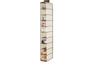 mDesign Portascarpe da appendere – Perfetta scarpiera e organizer armadio con 10 scomparti – Funzionale scaffale per scarpe, vestiti e accessori – beige/marrone scuro