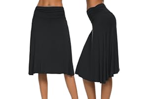 C K CRISKAT Falda Elegante Elástica hasta la Rodilla Maxi Falda Color Sólido Cintura Alta Midi Faldas para Mujer