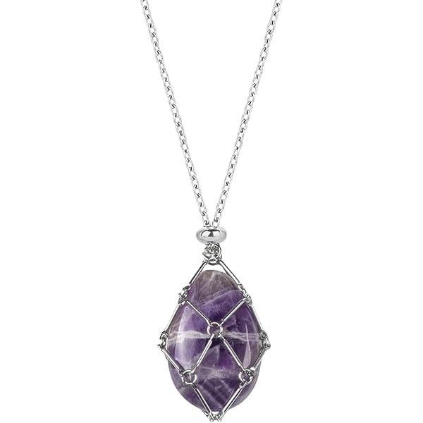 Collier Et Pendentif Améthyste En Cage - Chaîne Acier Doré, Neuf Avec étiquettes