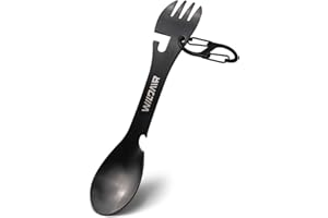 WILDAIR Stainless Steel Spork Camping Utensil with Knife Spoon Fork Bottle Can Opener 5 in1 Functional Multi Flatware (Black)