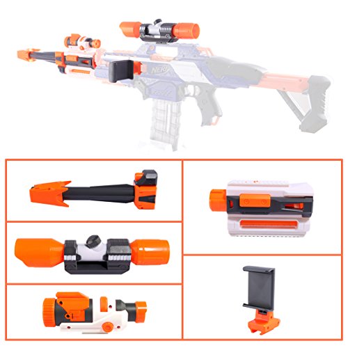 Preisvergleich Produktbild FOKOM Upgrade Zubehör Set: Zielfernrohr + Taschenlampe + Handy Halterung + Barrel Verlängerung + Vohrrohr Adapter für Nerf N-Strike Elite Rapidstrike CS-18