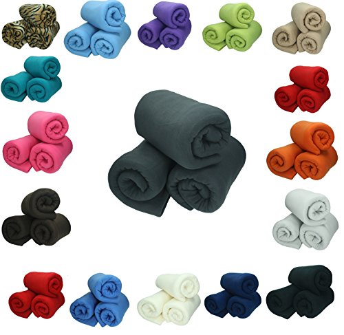 Betz 3 Stück Fleecedecke Kuscheldecke in Größe 130x170 cm Qualität 220 g/m² verschiedene Farben Farbe anthrazit