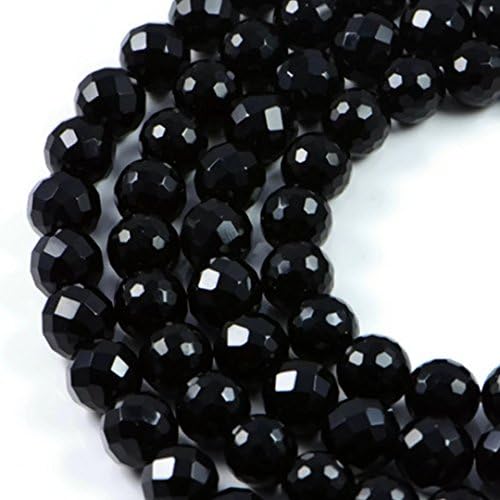 AqBeadsUk Semi Precious Beads Premium Genuine  Black   Onyx  10mm Faceted Round Gemstone 15.5 inch Strand Beads for Jewellery Making