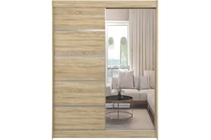 ML FURNITURE LTD ML Furniture L3 szafa na ubrania z drzwiami przesuwnymi 120 cm z lustrem - meble do sypialni, przechowywanie - szafa wielofunkcyjna - kolor: Sonoma