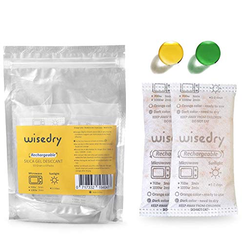 wisedry 50 Grammes[4 Paquets] Déshydratant de Paquets de Gel de Silice réutilisable avec Micro Onde réactivé Rapidement en 2 Minutes absorbeur d humidite Rechargeable