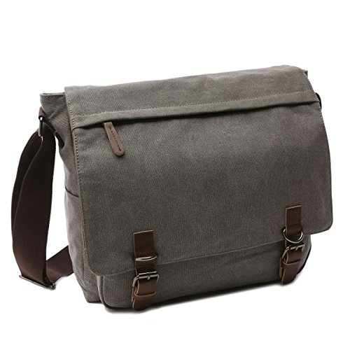 BAOSHA MS-08 Canvas Umh  ngetasche Schultertasche 15 Zoll Computer Laptop Tasche Crossbody Messenger Bag f  r Arbeit Uni Reise Sport  Grau 