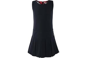 Bienzoe Girls School Uniform Jumper: Stretch Pleated Durable Kids Knee Length Sleeveless Dress