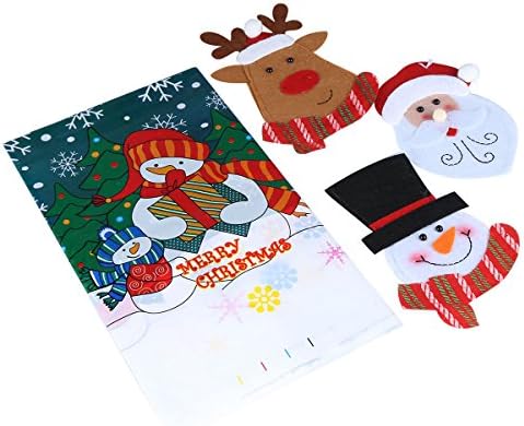 Parsion Rectangle 110 X 180 cm Christmas Tablecloth, 3 pcs Santa Claus Snowman Tableware sets-Christmas Party Decoration for Home Restaurant Dining Room
