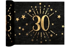 PAINT IT EASY NEU Tischläufer Happy Birthday 30, schwarz-Gold, 30cm x 5m