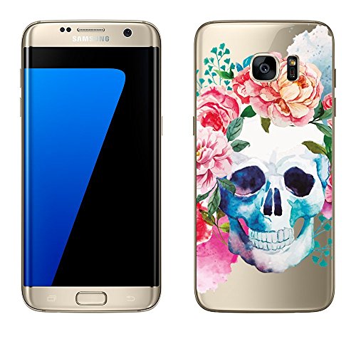 Qissy   Samsung Galaxy S7 Edge Funda  TPU Funda de Silicona Simple Point Punto Simple Funda para Samsung Galaxy S7 Edge Transparente Suave del Gel de Flexible Anti Rasgu  os Casco  Skull 