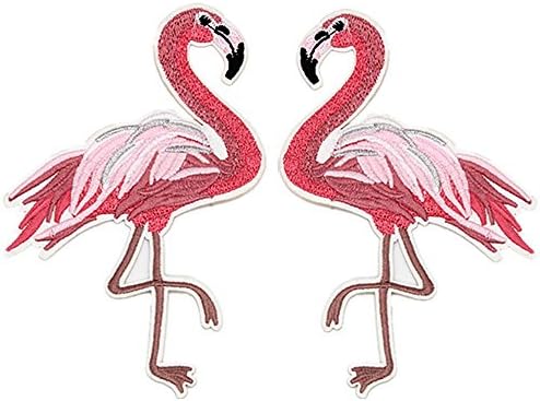 Meatilk 2pcs Large Size Flamingo DIY Embroidered Stickers Iron Sewing on Applique Patches
