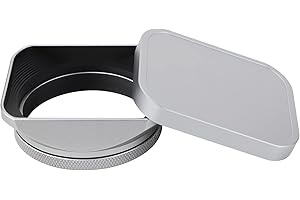 Haoge LH-X200S - Paraluce quadrato in metallo con anello adattatore da 49 mm, tappo in metallo per fotocamera Fujifilm X100VI Fuji X100V X100F X100T X100S X70 accessori per fotocamera, argento