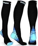 Physix Gear Compression Socks for Men & Women 20-30 mmhg, Best Graduated Athletic Fit for Running Nurses Shin Splints Flight Travel & Maternity Pregnancy - Boost Stamina Circulation & Recovery BLU LXL