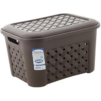 Acan Tradineur - Cesto per biancheria sporco con manici e coperchio, pongotodo rattan in plastica, cestino per bucato, imitazione vimini, prodotto in Spagna (argento - 60 L