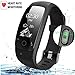 Produktbild Fitness-Tracker mit Herzfrequenz-Monitor, Wireless Bluetooth Smart Armband mit IP67 Wasserdicht, 24-Stunden Auto Activity Wristband mit Wettervorhersage / 14 Trainingsmodi / Sleep Monitor / SMS anrufen Für IOS / Android Smartphone erinnern (Schwarz)