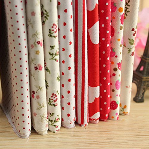 KING DO WAY 10 Stueck Stoffpakete Patchwork Stoffe Baumwolle Stoffreste Paket Reste Rot 45cm 45x45cm - 6