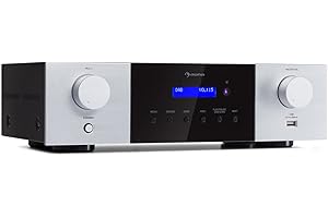 Auna AMP-4000 - Amplificatore stereo HiFi, radio DAB+, telecomando USB, con display LED, nero-bianco