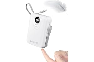 POWELEPHANT Batterie Externe 20000mAh avec Câble intégré : 22.5W Power Bank à Charge Rapide pour téléphone Portable, Batterie USB C (Input & Output), Chargeur Portable avec 4 Sorties et 2 entrées- Blanc