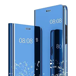 Indiacase Compatible with Vivo Y15 Mirror Flip Cover, Mobile Clear View Shockproof Plating Mirror Flip Stand Case |Clear View Blue, Vivo Y15 Mirror Flip Case|