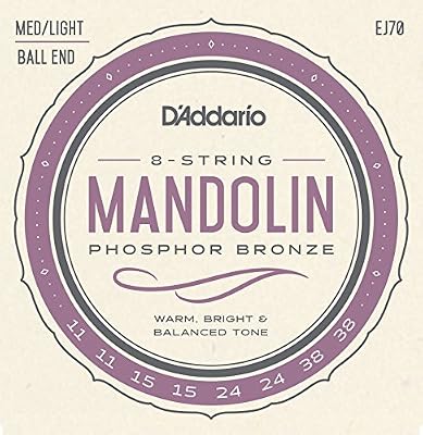 D'Addario Cordes en bronze phosphoreux pour mandoline D'Addario EJ70, extrémité à boule, Medium/Light, 11-38