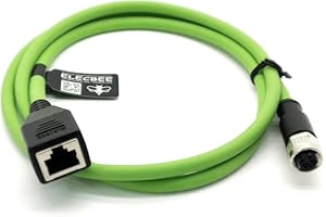 Elecbee M12 4-pin D Code Female to RJ45 Female High Flex Cat6 Industrial Ethernet Cable, Shielded Waterproof PVC Twisted Pair Cable for Fieldbus PLC Network Sensor Machine Automation Control (1M)