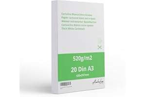 ANHELUS PAPER & DECO 20 Cartoncini bianchi DIN A3 da 520 g/m², 0,6mm spessore - Cartoncino rigido extra spesso 42 x 29,7 cm - Confezione da 20 fogli - Cartoncino satinato per ritagliare, dipingere e disegnare