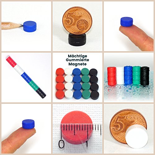 20 bunte Magnete – EXTRA STARK Neodym gummierte Schutzschicht (ø12x6mm) | einzigartig | starke neodym Magnete für Magnettafel, Whiteboard, Glasmagnettafel und als Kühlschrankmagnete - 6