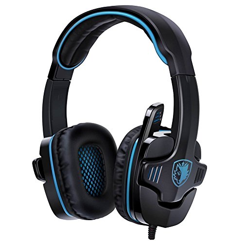GHB Sades SA-901 auriculares gaming, cascos gaming, sonido envolvente 7.1 con micr&oacute;fono USB interfaz para PC y ordenador port&aacute;til, etc. azul y negro ...