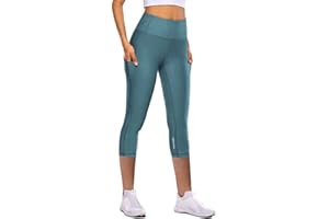 OBIQUZZ Leggings Capri para mujer, pantalones de yoga 3/4, pantalones de deporte, pantalones de entrenamiento, mallas con bolsillo para el teléfono móvil, cintura alta, leggings de gimnasio, leggins