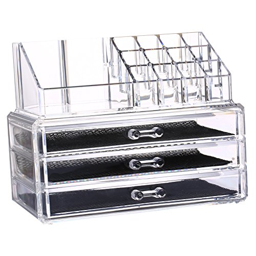 Yosoo 3 Schubladen Make-up Ausstellungsstand Kosmetik Aufbewahrungsbox Transparent Regal Acrylharz- Material Kiste