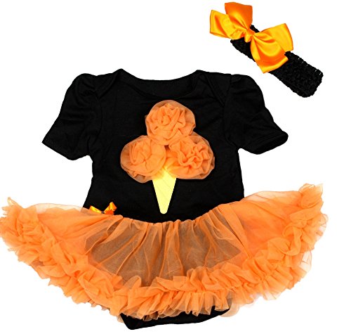 Halloween Dress Ice Cream Black Cotton Bodysuit Orange Tutu Baby Clothing Nb-18m (3-6month)