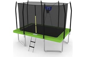 BodyTrain 8x12ft Rectangular Trampoline with Safety Enclosure Ladder & Basketball Game