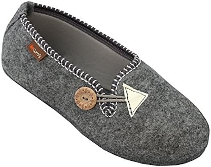 BeComfy Women’s Slippers Adjustable Instep Felt Home Silent &amp; Comfortable Slippers Felted / Rubber Sole Many Patterns (42 / 8 UK, Grey- Felt Sole)
