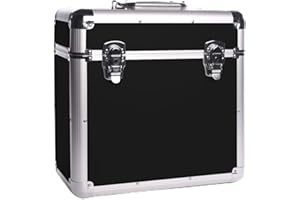 Maison & White Vinyl LP Storage Case – Aluminium 12" Record Box for DJs & Collectors – Portable Lockable Flight Chest Holds 50 Records – Heavy Duty Safe Carry Case – M&W (Black)