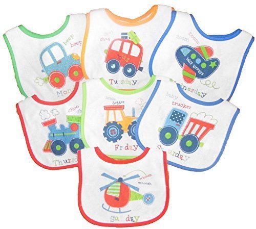 7 Days ot the week Baby bibs with Velcro Fastening Plastic Backed 3 Designs 0-6 (Days of the week Boys)