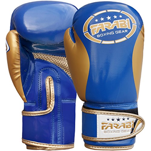 Farabi niños Boxeo Guantes, Junior Muay Thai Guantes de Entrenamiento, niños Saco de Boxeo Mitt (Azul/Oro, 8oz)