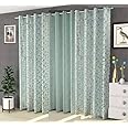 Purav Light Leaf and Texture Pattern Jacquard Jute Room Darkening Curtains for Door Living Room Bedroom, 7 Feet Long, Aqua, Set of 3 Pieces